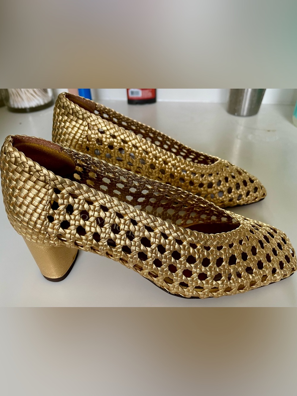 Anonymous Copenhagen Hand-Braided Gold Leather Sessi Heels